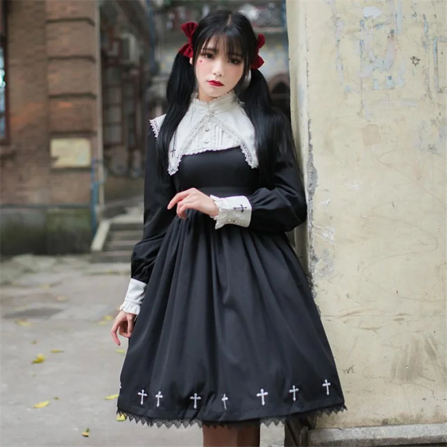 Cross Pattern Embroidery Gothic Lolita Dress mp006165