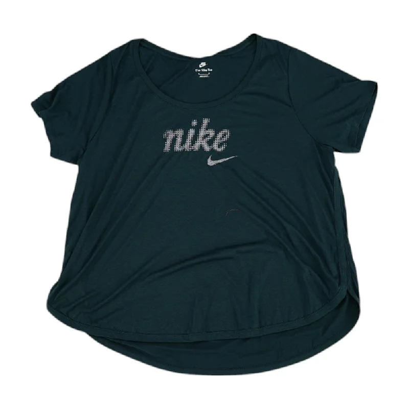 Green Solid Active T-Shirt Graphic Embroidered Appliqued