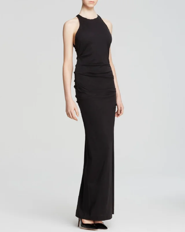 High Neck Open Back Dress in Black
