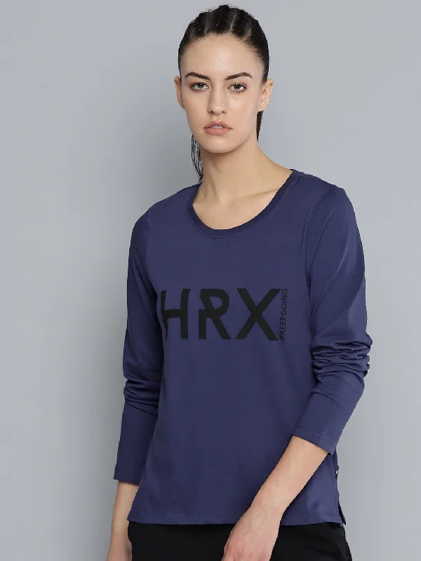 HRX by Hrithik Roshan Women Navy Blue & Black Printed Lifestyle Regular Fit T-Shirt Layered Multi-layer Single Layer