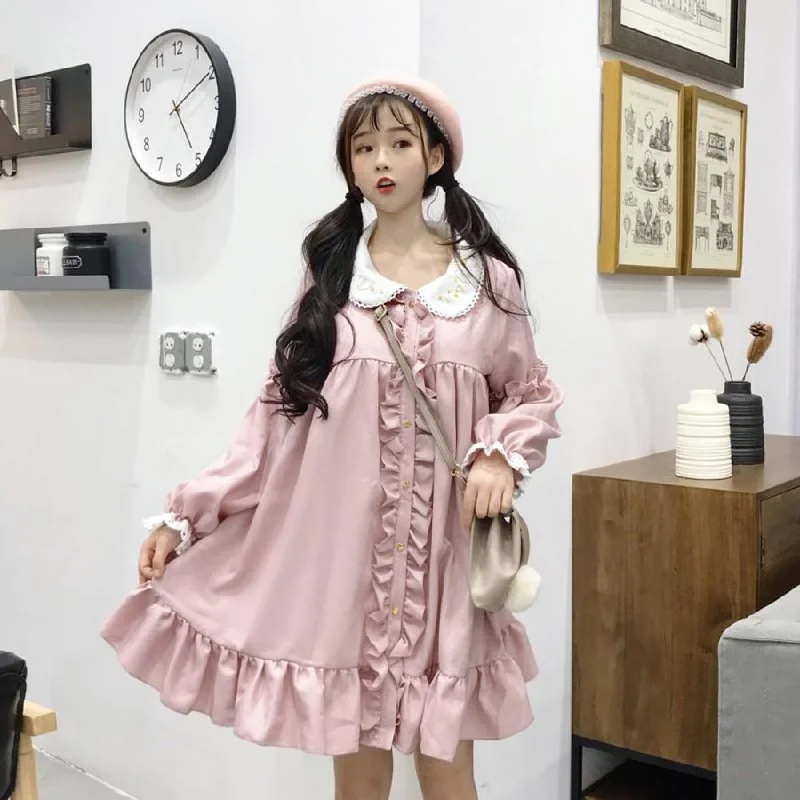 Sweet Embroidery Doll Ruffles Lolita Smocking Dress J40313
