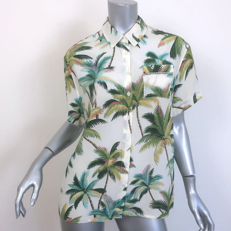 Le Superbe Club Tropicana Crystal-Detail Shirt Palm Tree Print Silk Size 0 Machine Wash Dry Clean Hand Wash