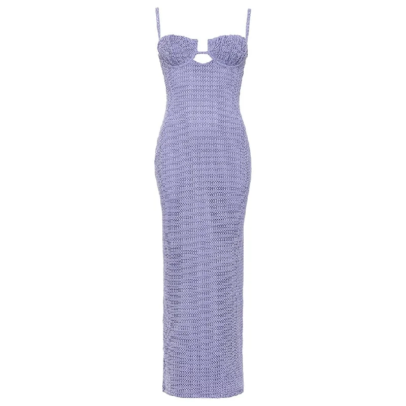 Lavender Crochet Petal Long Slip Dress
