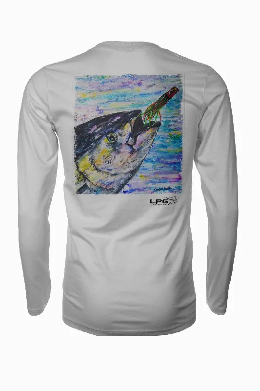 LPG Apparel Co. Yellowfin Chase Rash Guard LS Performance UPF 50 Unisex Shirt Solid Color Striped Floral