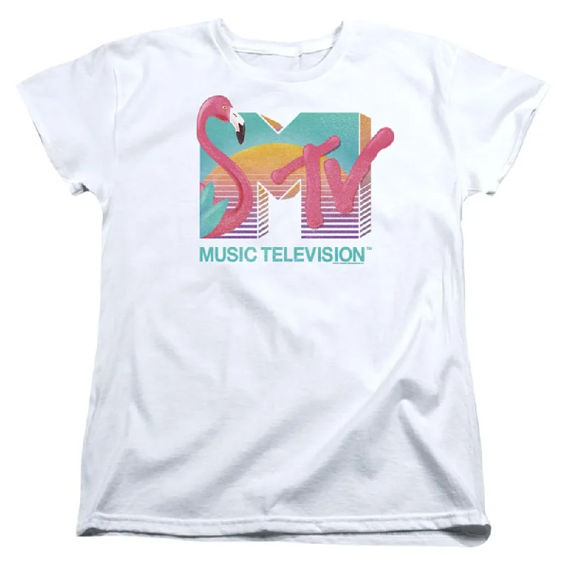 MTV Flamingo Logo Women's 18/1 Cotton Short-Sleeve T-Shirt Boxy Fit Fitted Loose