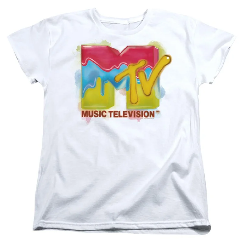 MTV Paint Logo Women's 18/1 Cotton Short-Sleeve T-Shirt Mesh Blend Leather Blend Suede Blend