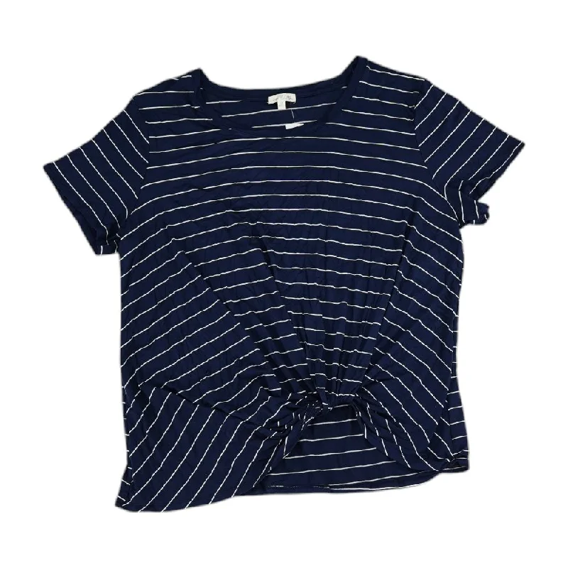 Navy Striped Active T-Shirt Chenille Blend Fleece Blend Nylon Blend