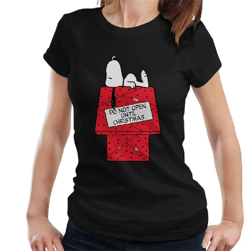 Peanuts Snoopy Do Not Open Until Christmas Day Women's T-Shirt Machine Wash Dry Clean Hand Wash