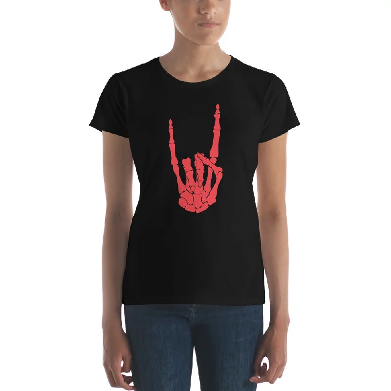 Red Devil Bone Hand Heavy Metal Horns Up Sign Women's Short Sleeve Babydoll T-shirt Cotton Fabric Linen Fabric Terry Fabric