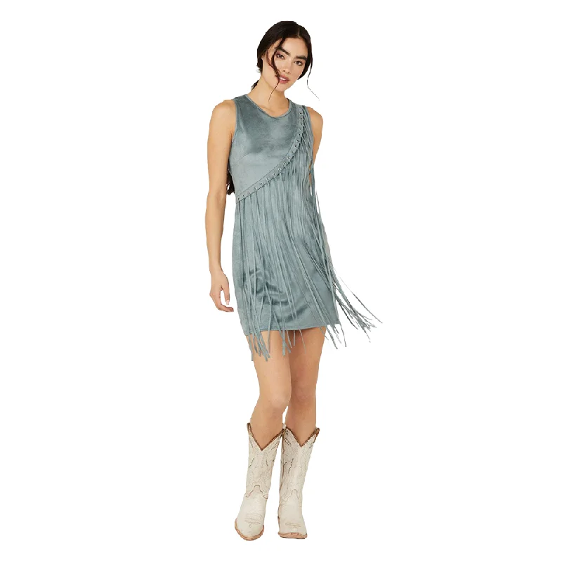 Rock & Roll Denim Ladies Asymmetrical Fringed Jade Dress BWD0R03263-34