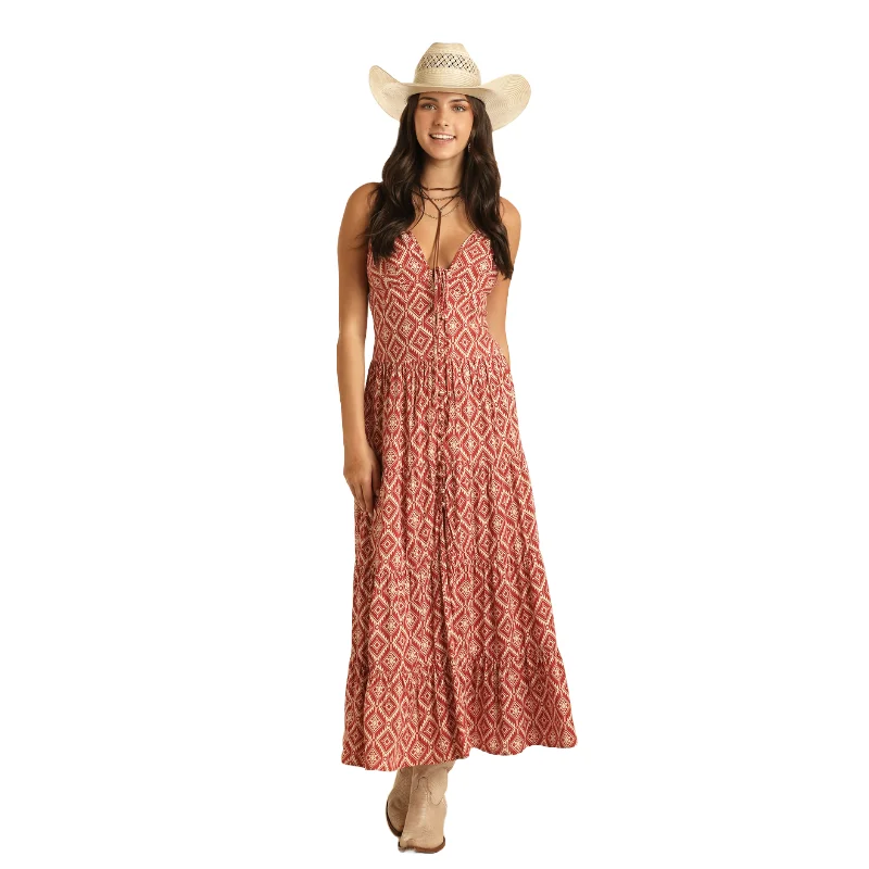 Rock & Roll Denim Ladies Aztec Print Red Dress BWD0R03880