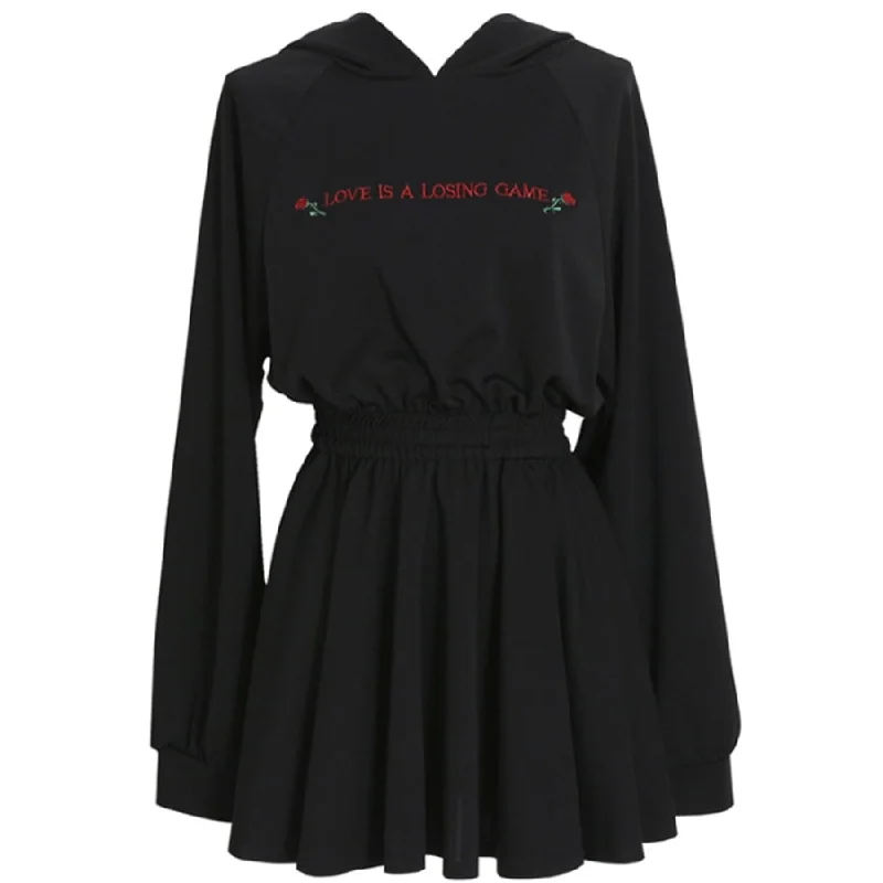 Solid Rose Characters Shirring Hooded Dress J40123