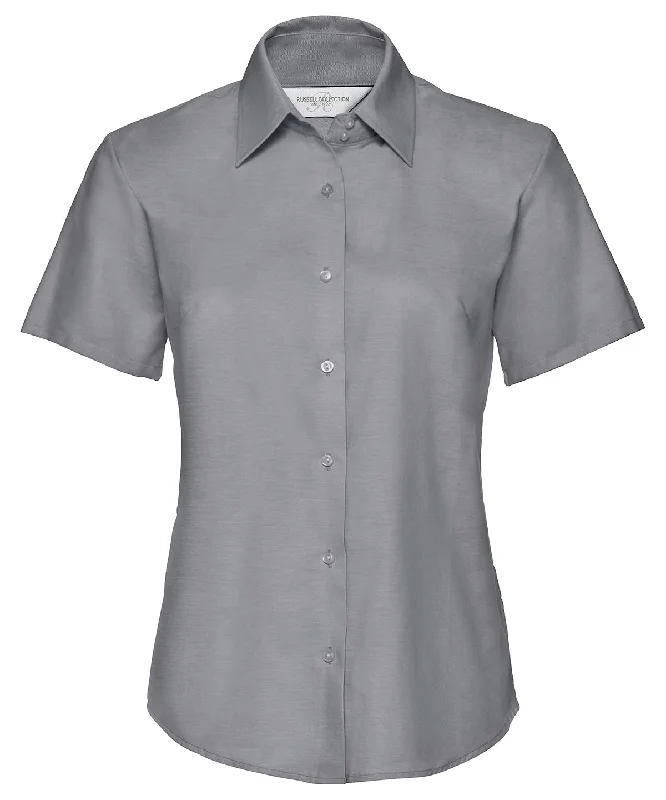 Silver - Women's short sleeve Oxford shirt Elasticated Padded Insulated