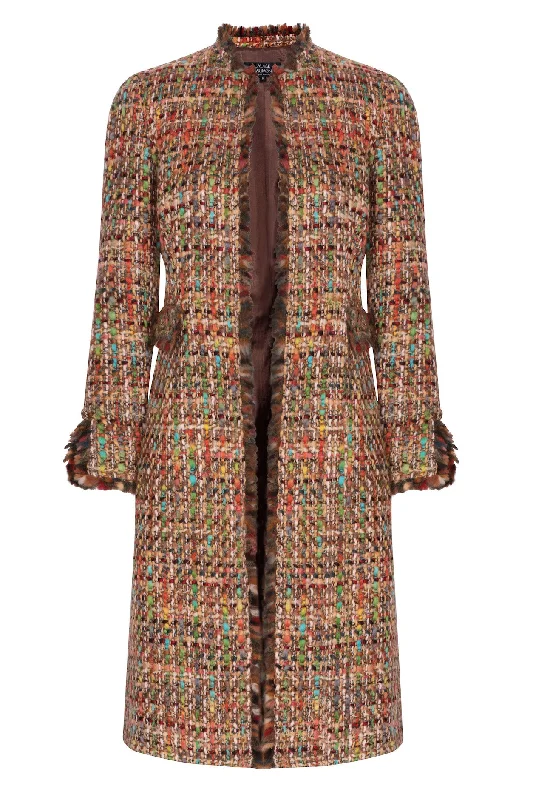 Tweed Dress Coat in Autumnal Browns - Claire