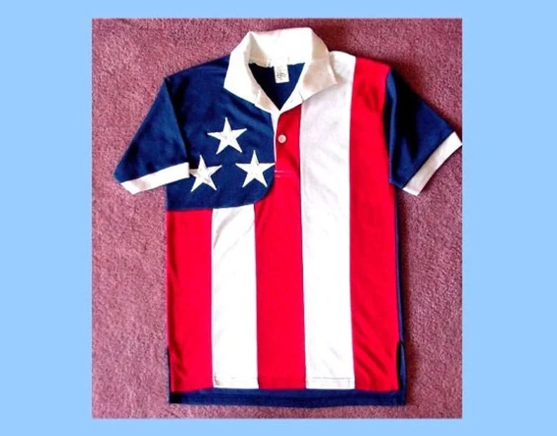 American Flag Golf Shirt by Stately Made in USA flaggolfshirt Ribbed T-Shirt High Neck Heavyweight