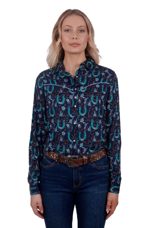 LADIES WRANGLER PATRIA L/S WESTERN SHIRT Lace Blend Ribbed Blend Corduroy Blend