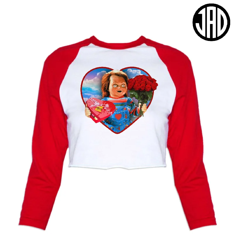 Lover Boy - Women's Cropped Baseball Tee Polka Dot Checkered Tartan